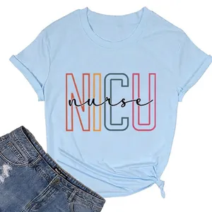 Women T-Shirt NICU Nurse Graphic Printed Round Neck Short Sleeve Cotton Blend Casual Loose Fit Top For Healthcare