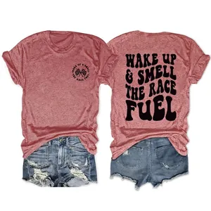 T-Shirt Imprimé Racing Vintage Et Short En Jean Déchiré Pour Femmes Décontracté Été Streetwear Mélange De Coton Col Rond