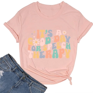 Detail of pink cotton T-shirt featuring flower print and stylish hem knot design