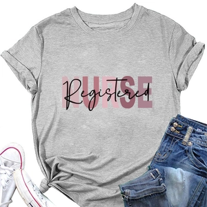 T-shirt grigia da infermiera con stampa Registered NURSE e dettaglio con nodo frontale