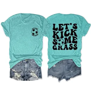 Maglietta Donna Casual in Misto Cotone Manica Corta Calcio Slogan Let's Kick Some Grass Stampa Girocollo Estate Top Morbido
