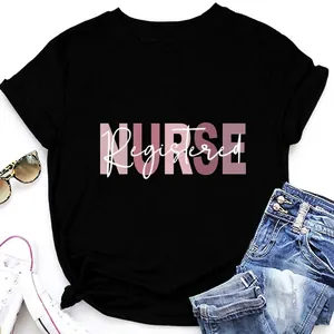 T-Shirt da Donna Registered Nurse Con Grafica Casual a Maniche Corte Girocollo in Misto Cotone Nurse Life Fashion Tee