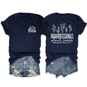 Detail of paraprofessional t-shirt floral print and ripped denim shorts outfit