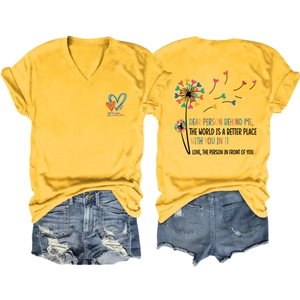 Yellow V-neck t-shirt with 'You Matter' print and distressed denim shorts set