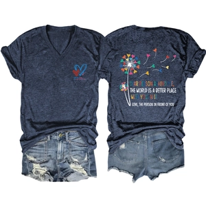 Blue V-neck T-shirt with 'Dear Person Behind Me' slogan and denim shorts set
