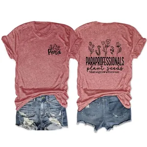 Women's Cotton Blend T-Shirt Floral Print Short Sleeve Crew Neck Casual Top Paraprofessionals Plant Seeds Summer Apparel
