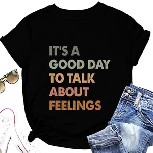 Women Casual Cotton Blend T-Shirt Round Neck Short Sleeve Top Retro Slogan Print Graphic Tee For Summer Daily Fashion