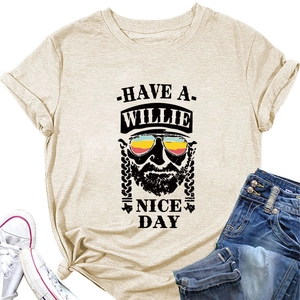 Flat lay of Willie Nice Day graphic T-shirt styled with casual jeans and sneakers