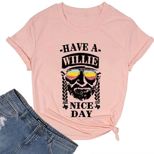 Pink t-shirt detail showing rolled sleeves and knot design with Willie graphic