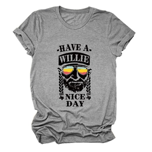 Detailed view of Heather Grey Willie Nice Day graphic t-shirt with portrait print