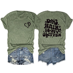 Olive green Dog Hair Is My Glitter t-shirt with front heart logo and back print