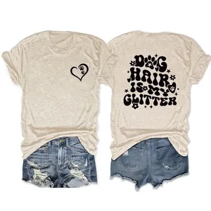 Women's Casual Cotton Blend T-Shirt Dog Hair Is My Glitter Funny Slogan Double-Sided Printed Crew Neck Loose Short Sleeve Top