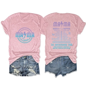 Detail of pink cotton-blend Mama Tour T-shirt featuring creative schedule print on the back
