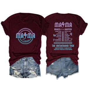 Maroon MAMA Tour graphic t-shirt and distressed denim shorts summer outfit set