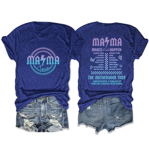 Front and back detail of 'Mama Makes It All Happen' graphic print on navy cotton T-shirt