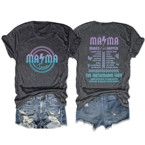 Women Rock Style MAMA Tour Letter Print T-Shirt Vintage Motherhood Graphic Short Sleeve Casual Streetwear Cotton Blend Top