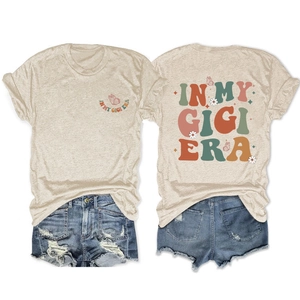Beige in my gigi era T-shirt with pink butterflies and denim shorts summer outfit