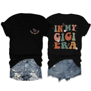 Women Cotton Blend Short Sleeve T-Shirt Crew Neck Double Sided In My Gigi Era Butterfly Daisy Graphic Retro Casual Streetwear
