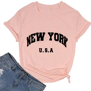 T-shirt rose New York USA avec détail de nœud latéral tendance et col rond