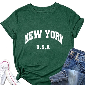 T-shirt en coton vert forêt avec imprimé New York USA blanc de style universitaire