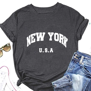 T-shirt New York USA gris anthracite à nœud avec accessoires décontractés à plat