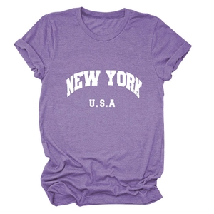 T-shirt violet en coton avec imprimé New York USA style campus décontracté