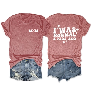 Flat lay of reddish-brown t-shirt showing front chest logo and back humorous quote print