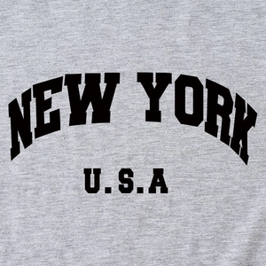 T-shirt gris en coton avec imprimé noir New York USA style collège américain
