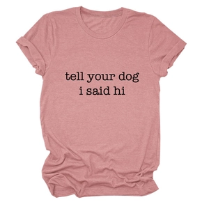Detail view of the quote print and folded sleeve on this dusty rose cotton blend t-shirt