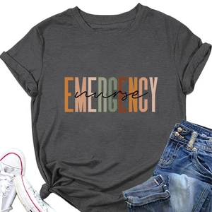 Flat lay of grey emergency nurse t-shirt paired with sneakers and denim jeans