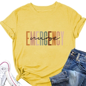 Detail of yellow Emergency Nurse T-shirt featuring a stylish side knot and rolled sleeves