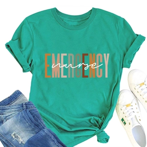 Flat lay of emergency nurse grass green cotton T-shirt with blue denim jeans and sneakers