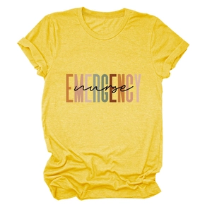 Close-up of bright yellow Emergency Nurse T-shirt with high-quality screen printing