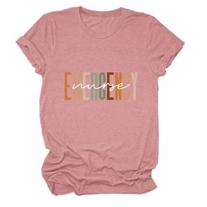 Short sleeve emergency nurse t-shirt in dusty rose pink with stylish letter print