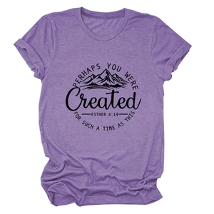 T-shirt violet chiné à manches courtes avec motif montagne et citation Esther 4:14