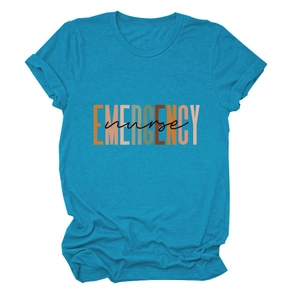 Short sleeve Emergency Nurse teal crew neck t-shirt with a stylish print design