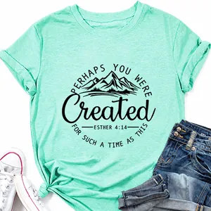 T-Shirt Femme Verset Chrétien Esther 4:14 Graphique Montagne Manche Courte Col Rond Haut Décontracté Coton CVC