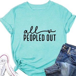 Detailed flat lay of mint green 'all PEOPLED OUT' cotton t-shirt with heart graphic