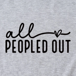 Minimalist grey T-shirt with black all peopled out text print and heart icon