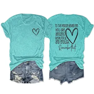 T-Shirt Décontracté À Manches Courtes Pour Femmes Coton Col Rond Graphique Cœur Lettre Imprimé Citation Inspirante Streetwear