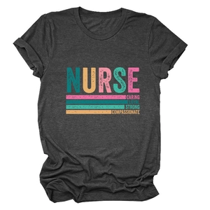 Dark charcoal grey cotton t-shirt with nurse caring loyal strong vintage lettering