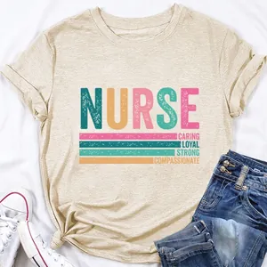 Women T-Shirt Nurse Caring Loyal Strong Graphic Print Cotton Blend Round Neck Short Sleeve Casual Vintage Summer Tops
