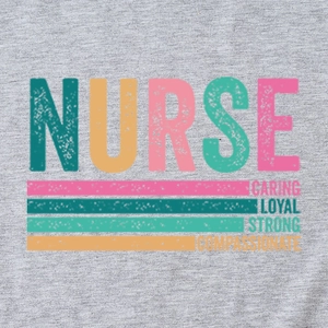 Grey nurse t-shirt featuring caring loyal strong print with a vintage distressed finish