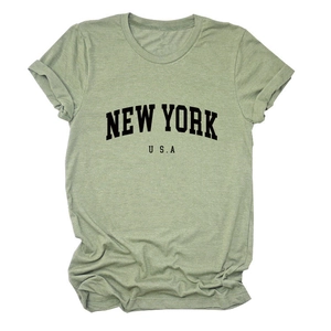 Women's light green cotton short sleeve t-shirt with black New York USA print design