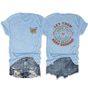 Women's light blue T-shirt with Let Them print and ripped denim shorts set