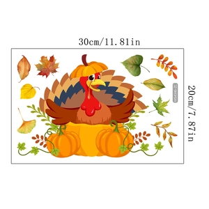 Cartoon turkey pumpkin and maple leaf Thanksgiving toilet wall sticker set 30x20cm