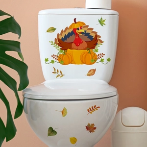 Thanksgiving Turkey Pumpkin Toilet Sticker Cartoon Autumn Maple Leaves PVC Waterproof Removable Bathroom Decal Home Decoration