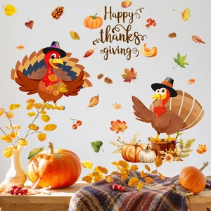 Herfst muurstickers met kalkoenen en pompoenen voor Thanksgiving huisdecoratie