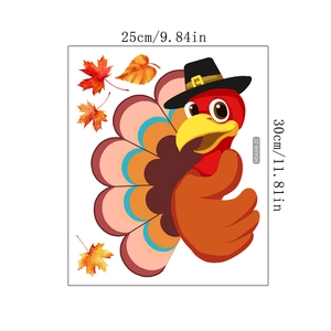 Cartoon turkey and maple leaf wall sticker for Thanksgiving bathroom decoration