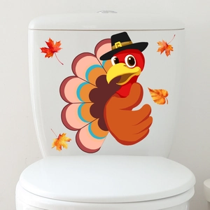 Cartoon turkey and maple leaves wall stickers for Thanksgiving bathroom decoration
